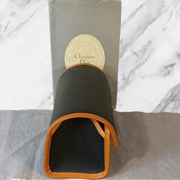 Christian Dior Vintage Black and Natural Leather Trim Pouch with Box NWOT - Picture 5 of 7